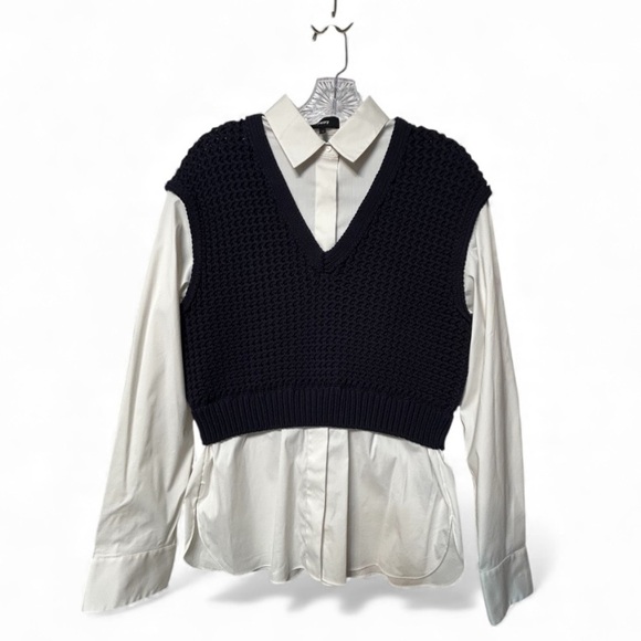 Theory $495 woven rope vest combo with poplin shirt twofer - Picture 5 of 10